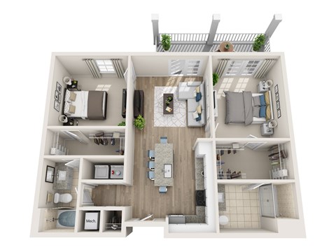 Floor plan for 2 beds, 2 baths, 1006 sqft